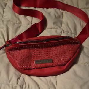Andrew Marc Red Belt Bag with Stud Accents